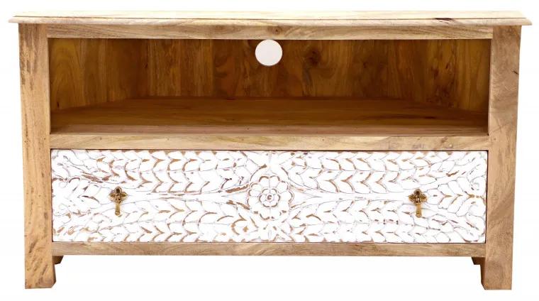 TV stolík rohový Sita 110x60x50 indický masív mango