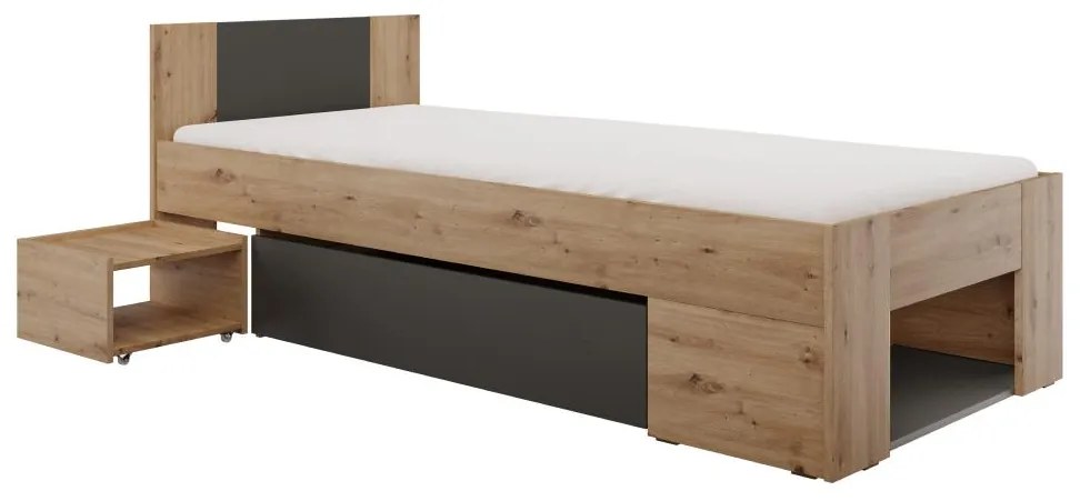 Jednolôžková posteľ 90 cm Uniforme (dub artisan + antracit) (s úl. priestorom). Vlastná spoľahlivá doprava až k Vám domov. 1116537