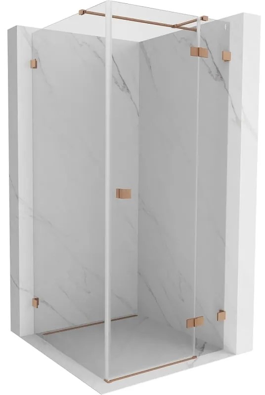 Mexen Lunar T, výklopný sprchový kút pravý 120 x 120 cm, 8mm číre sklo, profil medená matná, 834T-120-120-65-00-P