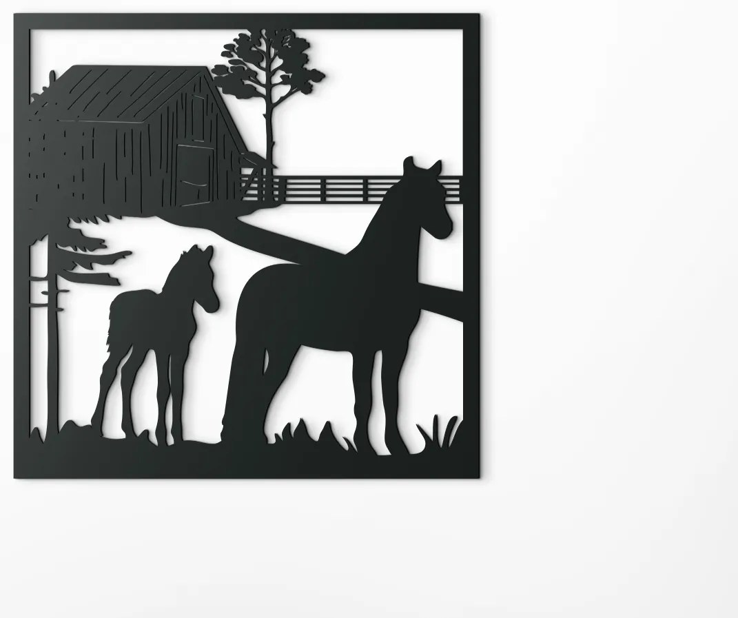 drevko Drevený obraz na stenu Kobyla so žriebätkom Rozmer obrazu: 32,5 x 32,5 cm, Farba dekorácie: Čierna
