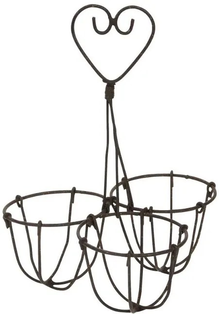 Hnedý kovový držiak na 3 vajíčka so srdiečkom - Ø 11*16 cm