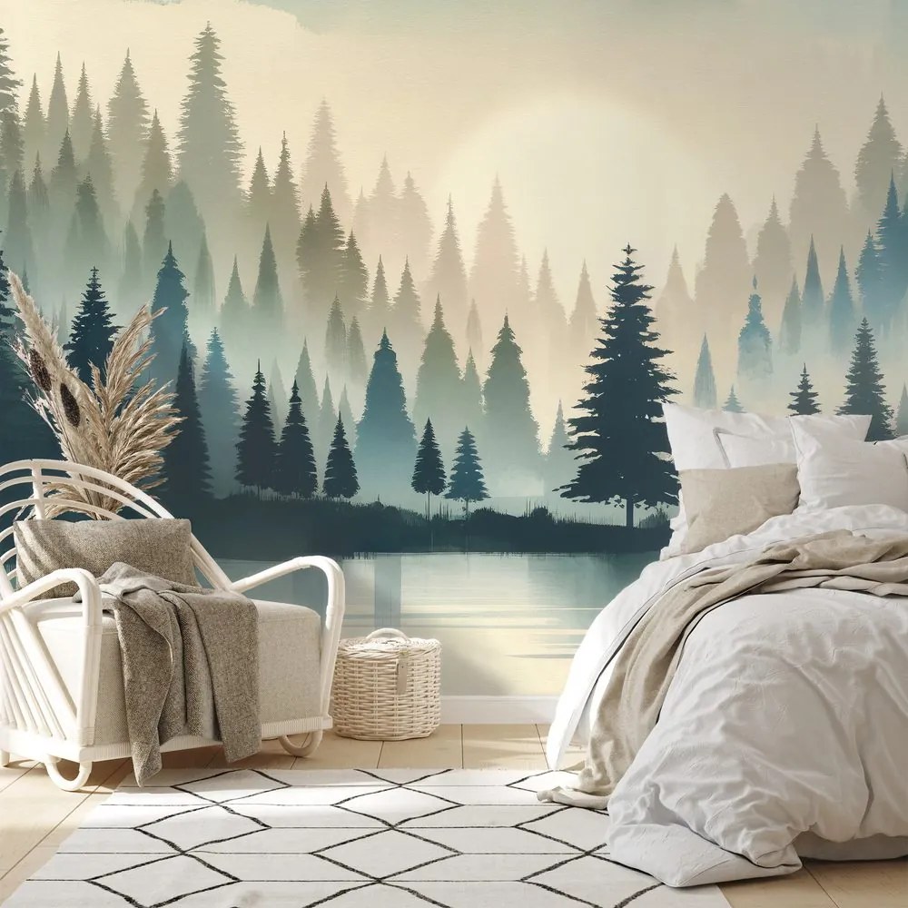 Tapeta zahmlený lesný súmrak