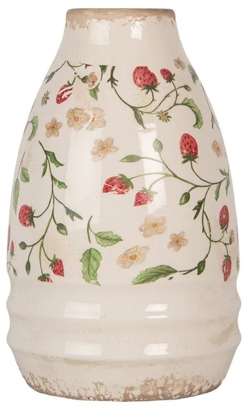 Béžová keramická váza s jahôdkami Wild Strawberries S - Ø 17*27 cm