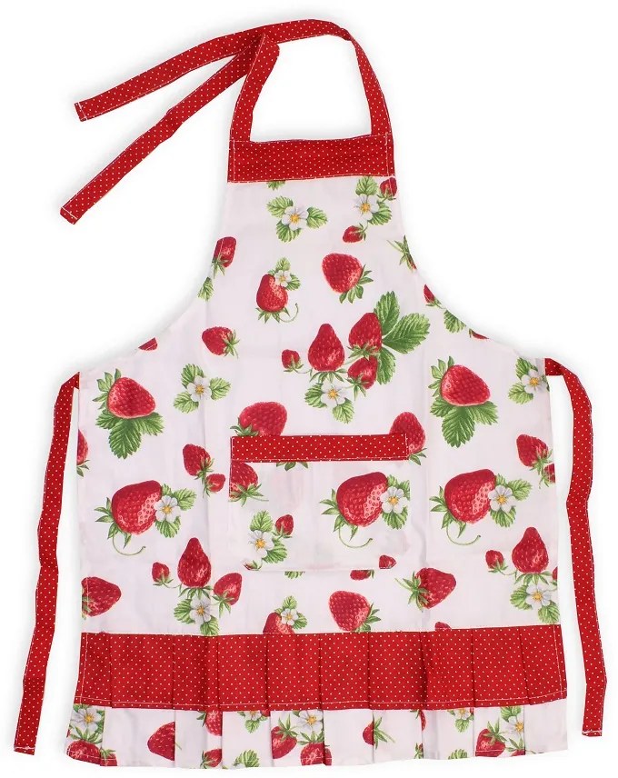 Detská zástera na traky bavlnená Jahôdky