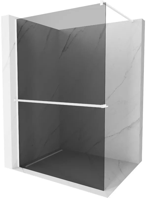 Mexen Kioto+, sprchová zástena Walk-In s poličkou a vešiakom 140 x 200 cm, 8mm šedé sklo, biely profil, 800-140-121-20-40