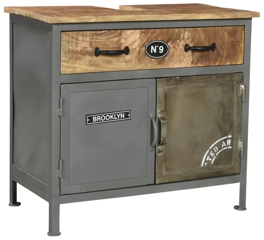 furniture-nabytek.cz - Masívna umývadlová skrinka Pinetown z mangového dreva a kovu, lakovaná, viacfarebná – 71×35×63 cm