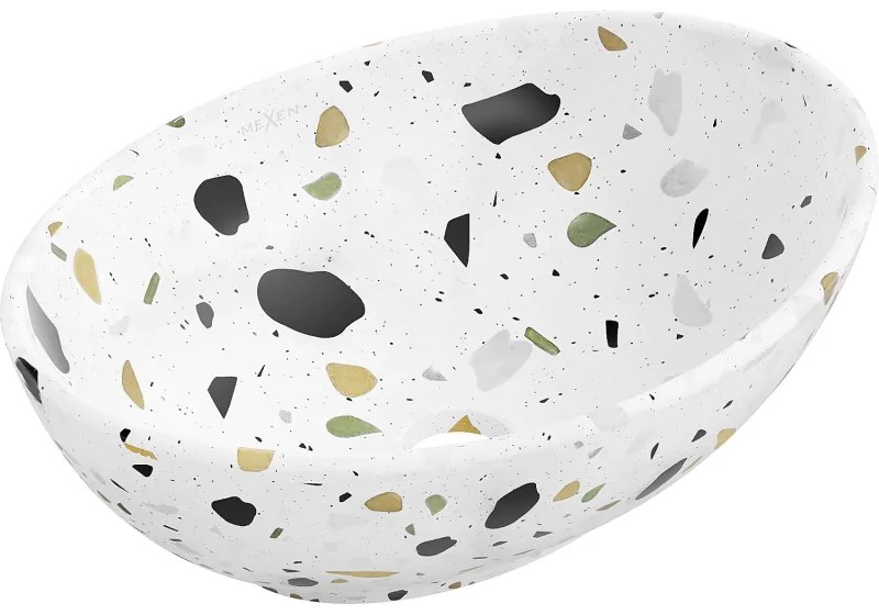 Mexen Elza, umývadlo na dosku 455x325x135 mm, biela-vzor terazzo, 21014083