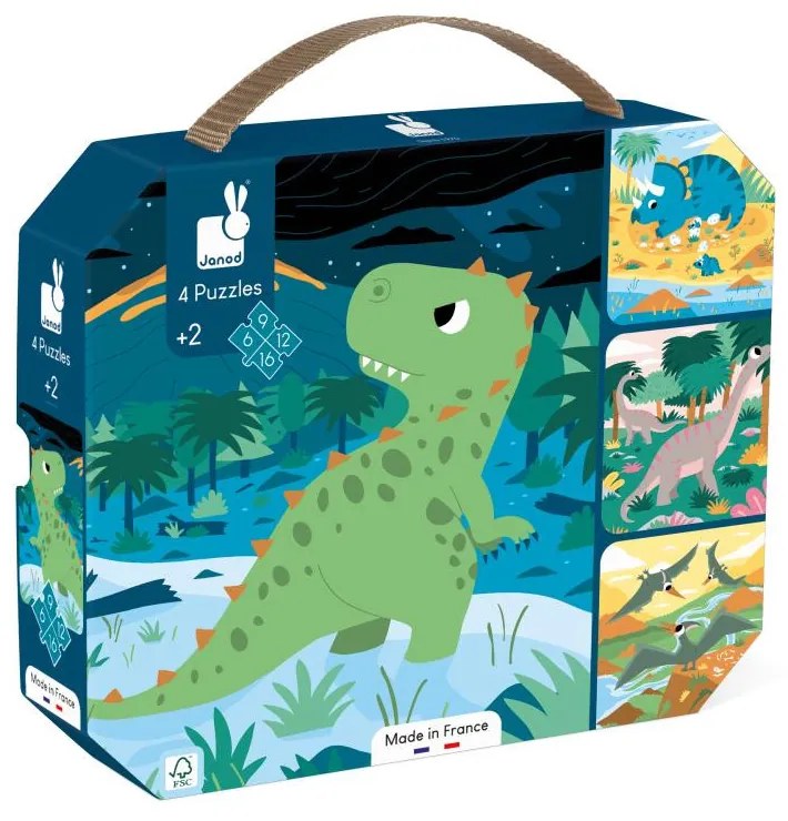 Puzzle v kufríku 4v1 - Dinosaury - 6-9-12-16 ks