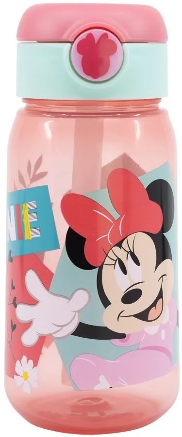 Plastová fľaša na pitie so slamkou a viečkom Minnie Mouse - 510 ml