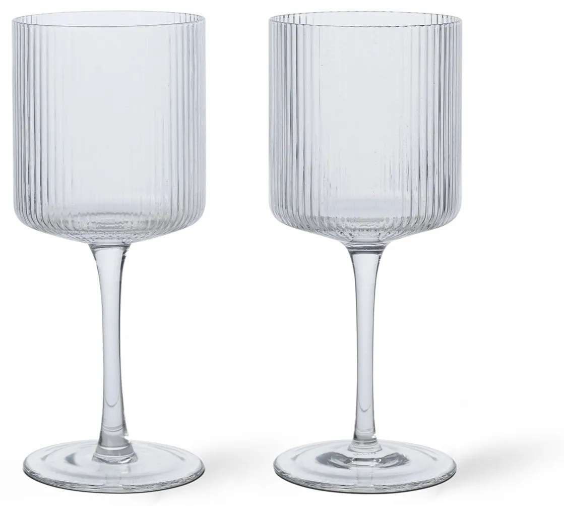 Ferm Living Pohár na biele víno Ripple Clear – sada 2 ks
