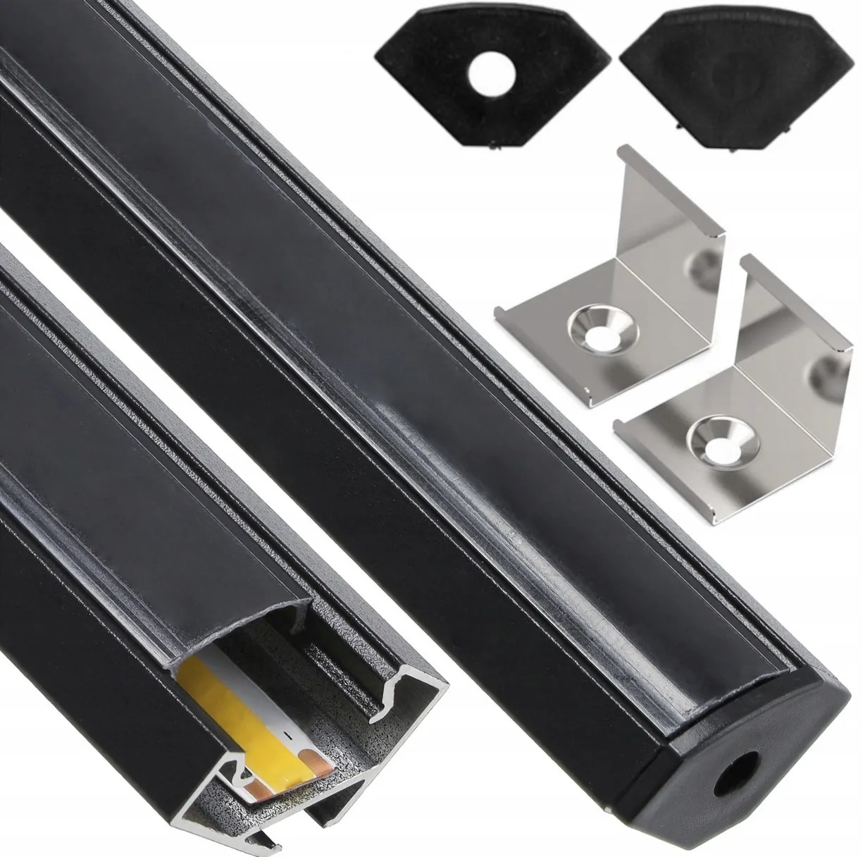 BERGE LED hliníkový profil rohový 1m čierny - sada