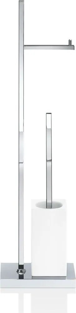 Stojan na toaletný papier a WC štetku Porzellan s hranatým podstavcom chróm-biely