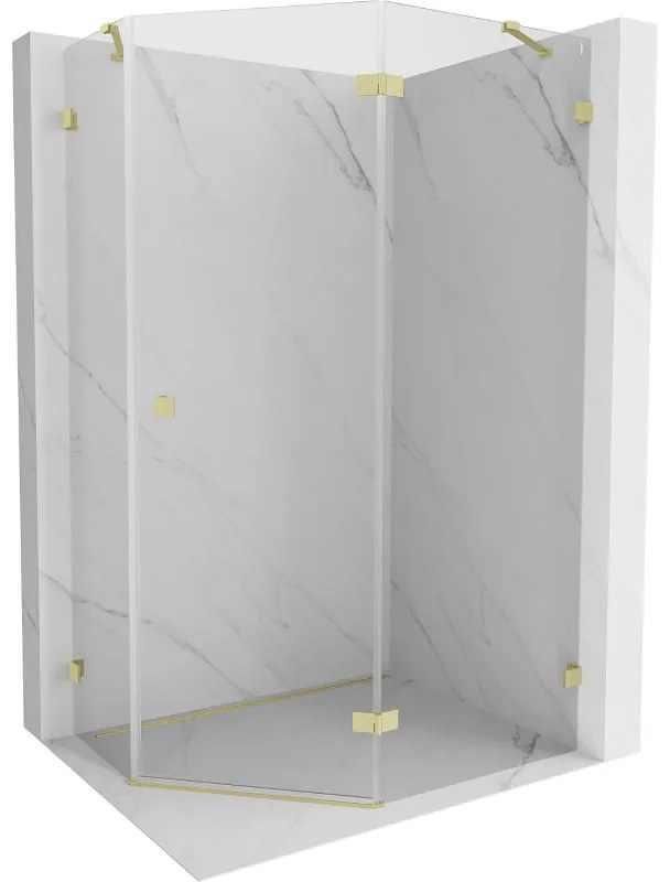 Mexen Lunar, pravý výklopný päťuholníkový sprchový kút 100 x 80 cm, 8mm číre sklo, zlatý matný profil, 831-100P-080L-55-00-P