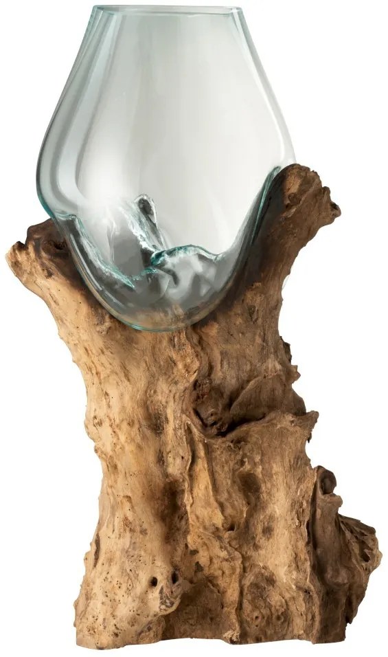 Sklenená váza vsadená do dreva Gamal - 32,5 * 28 * 65,5 cm