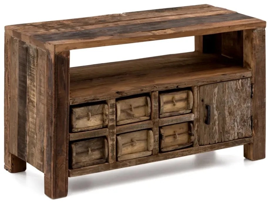 furniture-nabytek.cz - Masívny TV stolík Madurai z recyklovaného dreva, hnedý, neupravený – 90×40×55 cm