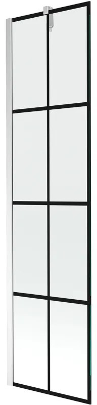 Mexen Next, vaňová zástena 1-krídlová 50 x 150 cm, fixné krídlo, 6 mm číre sklo s čiernym vzorom, chrómový profil, 895-050-000-00-77-01