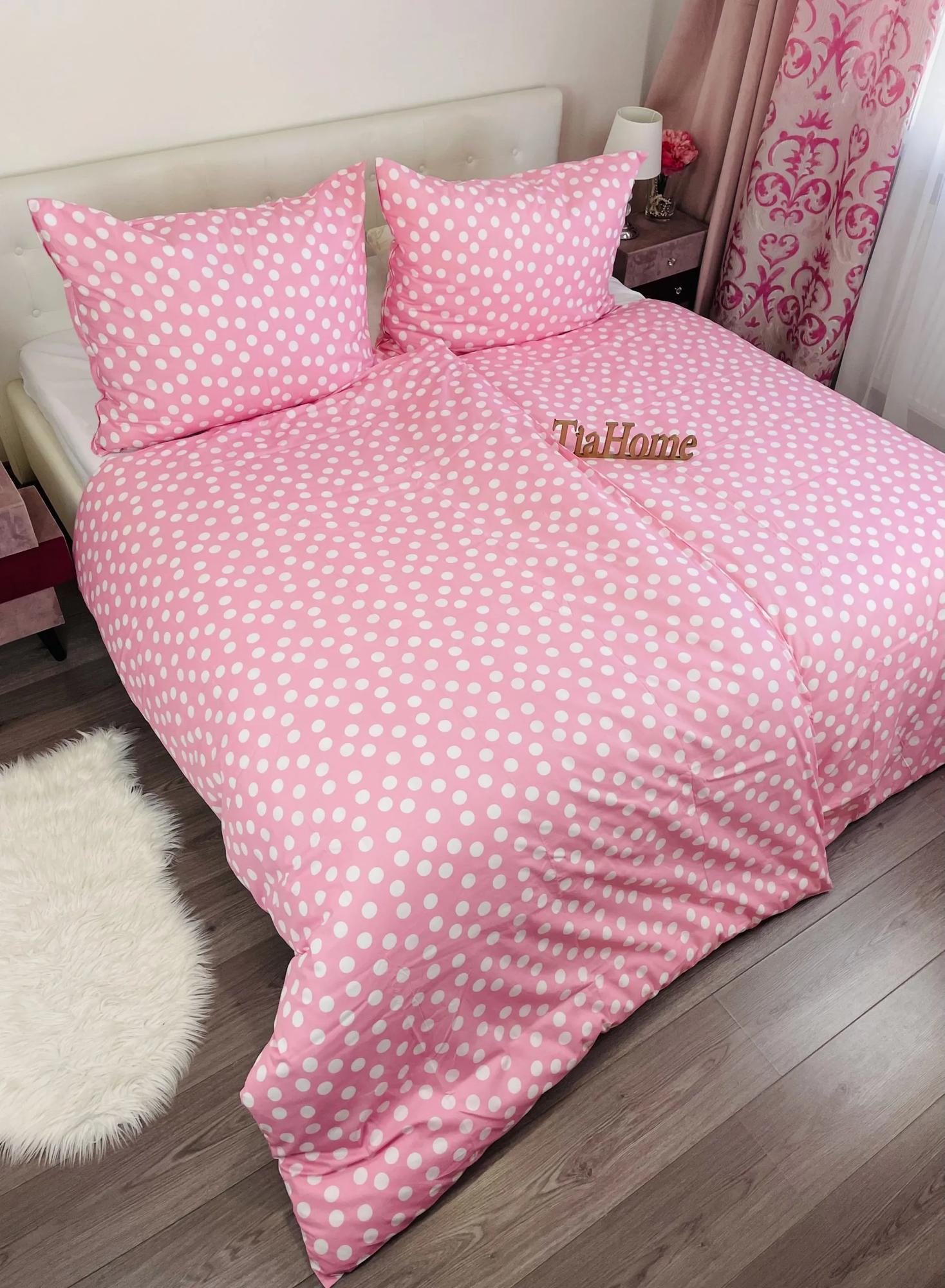 Obliečky bavlnené Dots ružové TiaHome - Detský set 130x90cm + 65x45cm