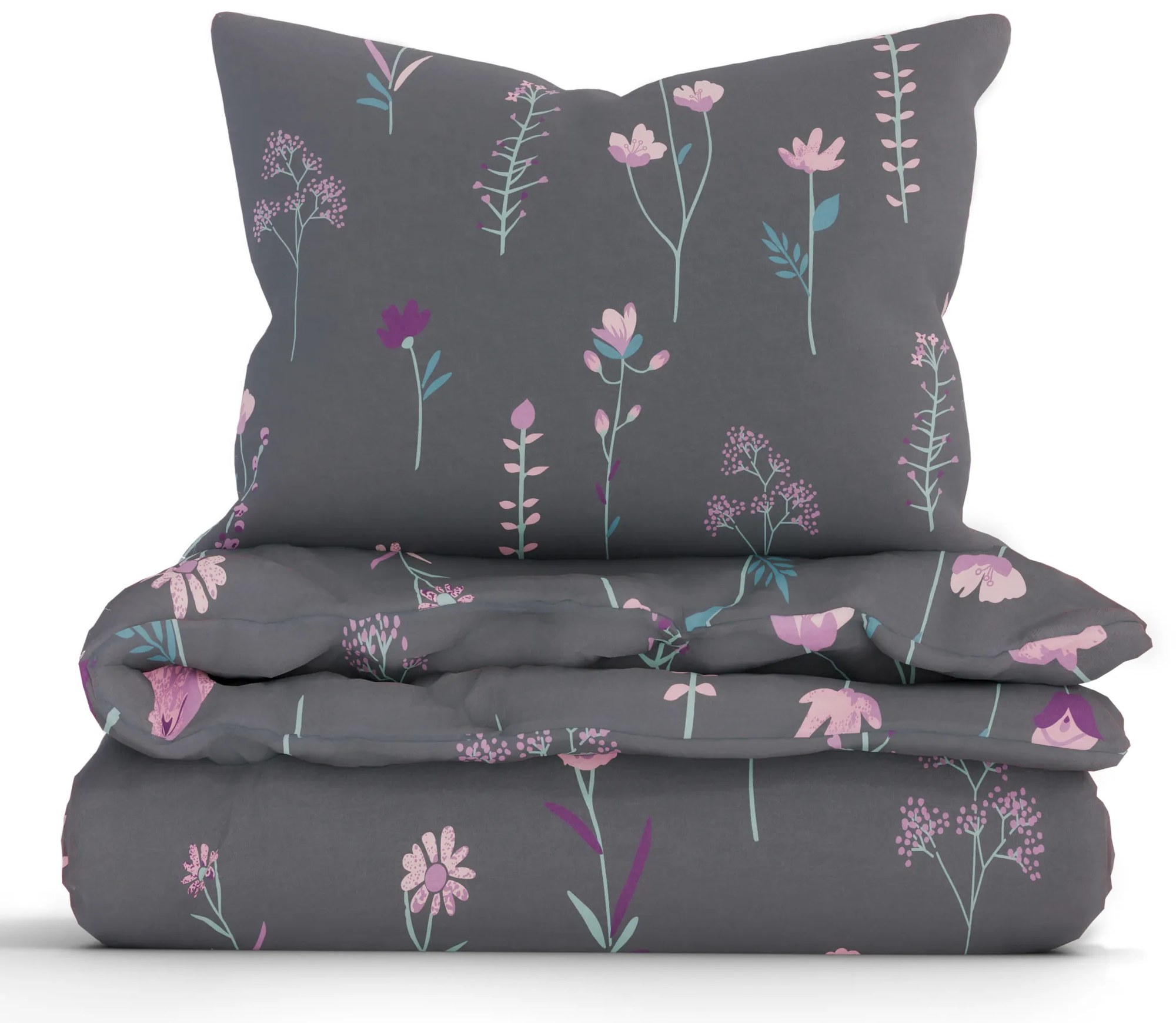 Predĺžené bavlnené obliečky Renforcé - Vlčie maky tmavo šedé