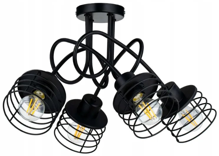 BERGE Závesné svietidlo LOFT - 4x E27 - ČIERNA ISKRA