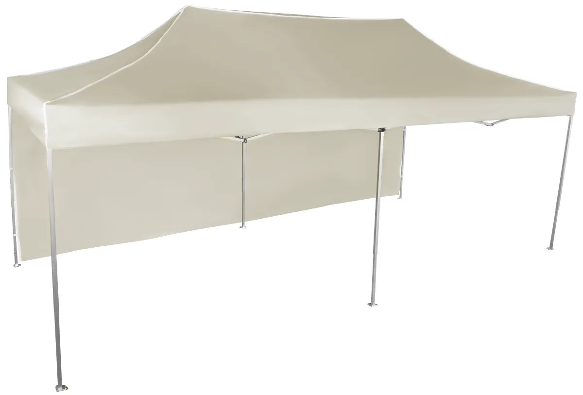 Rýchlorozkladací nožnicový stan 3x6m – hliníkový, 1 bočná plachta, Béžová