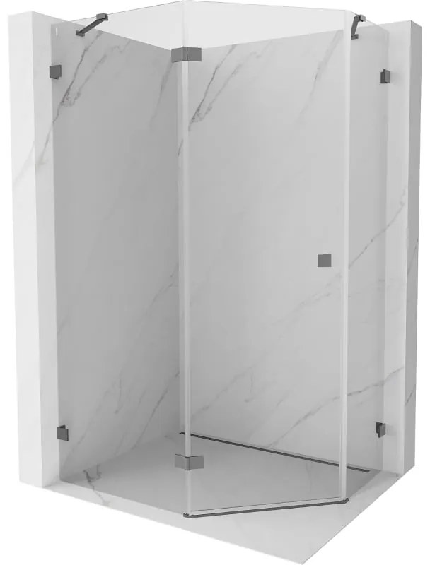 Mexen Lunar, Päťuholníkový sprchový kút Mexen Lunar s výklopným ľavým oknom 100 x 80 cm, 8mm číre sklo, grafitový profil, 831-100L-080P-95-00-L