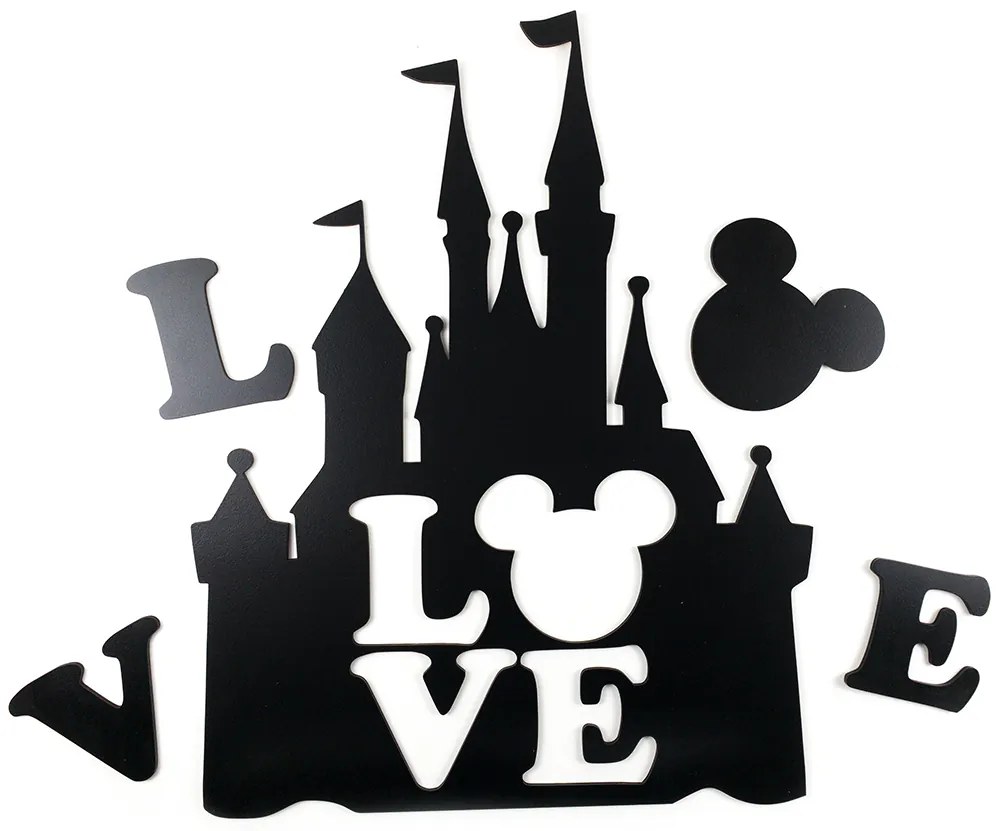 Veselá Stena Drevená nástenná dekorácia Zámok LOVE čierny