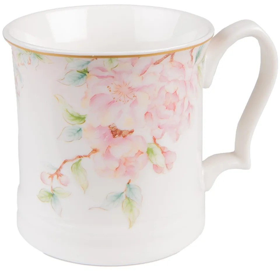 Porcelánový hrnček s ružovými kvetmi Rosa - 13*9*9 cm / 414 ml
