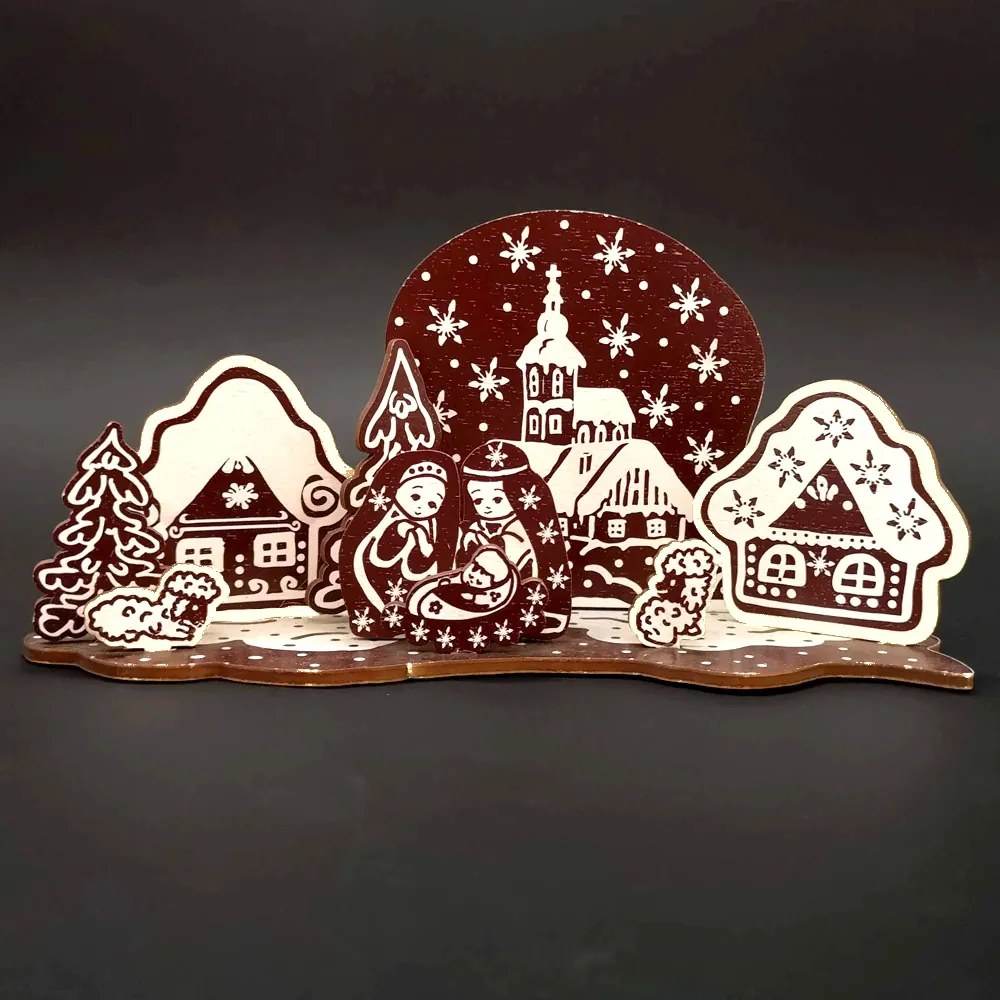 AMADEA Drevený skladací betlehem perníkový 3D 30 cm