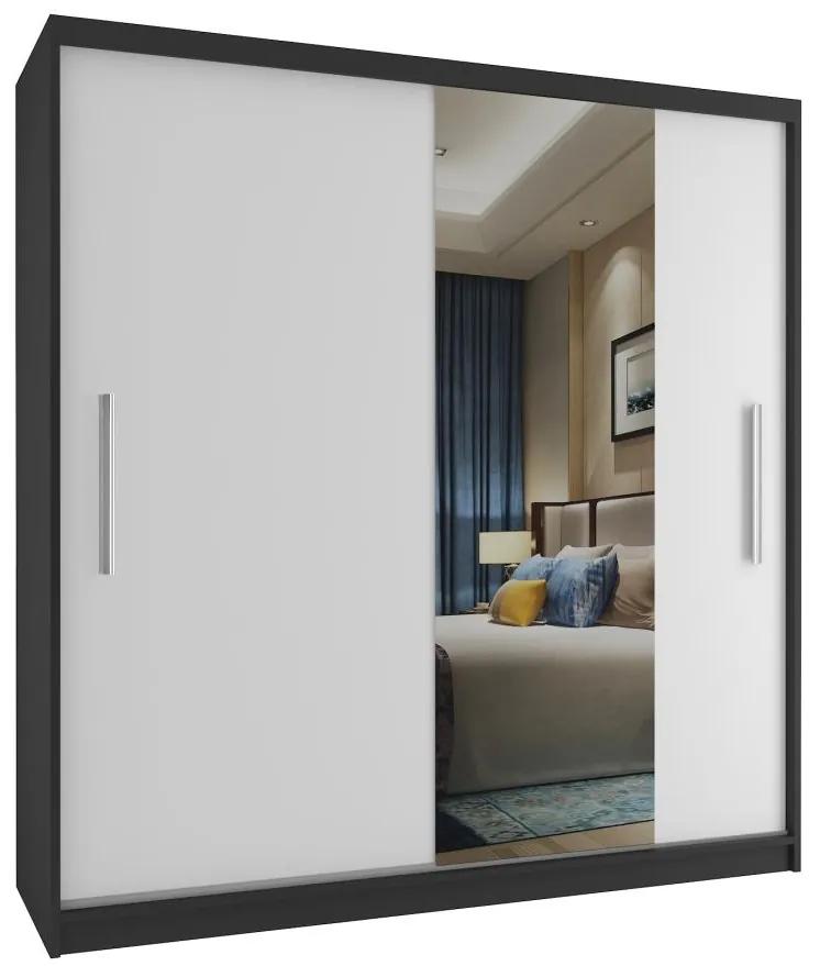 Šatníková skriňa 158 cm Belini čierny mat / biely mat s posuvnými dverami a zrkadlom MSE SZP3/1/B/1W1L/AL
