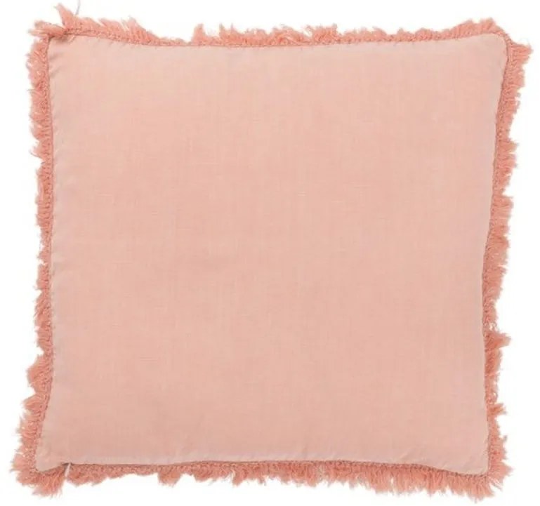 Lososový ľanový polšář so strapcami Franje - 45 * 45cm