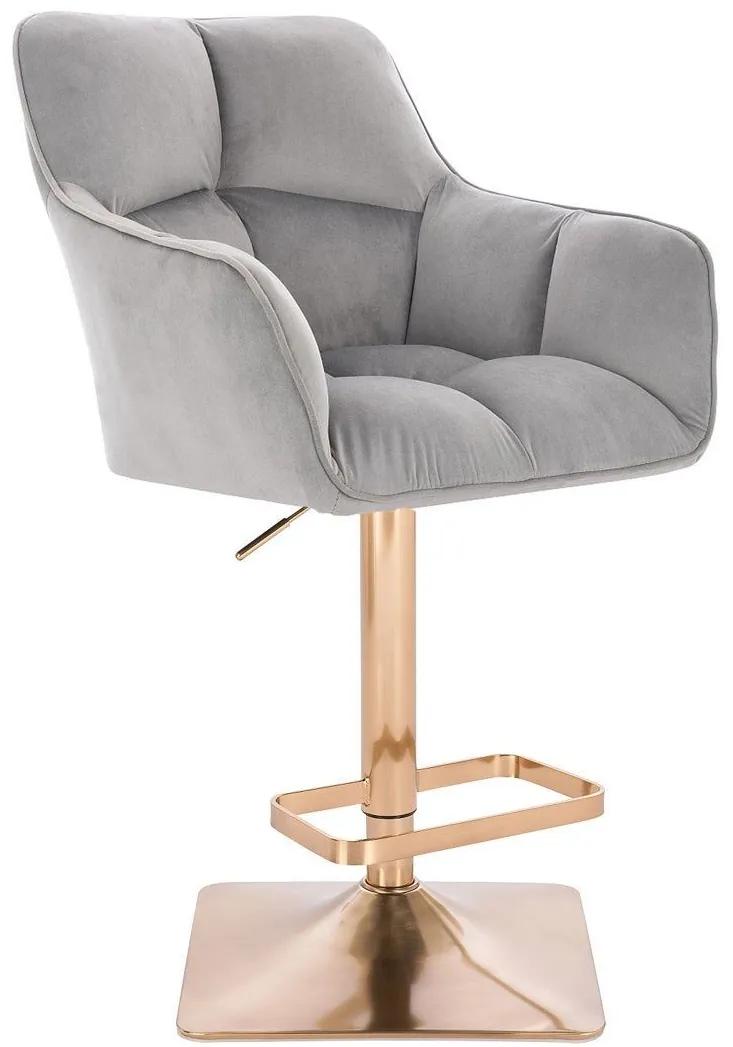 LuxuryForm DESIGN Barová stolička AMALFI VELUR na zlatej hranatej podstave - svetlo šedá