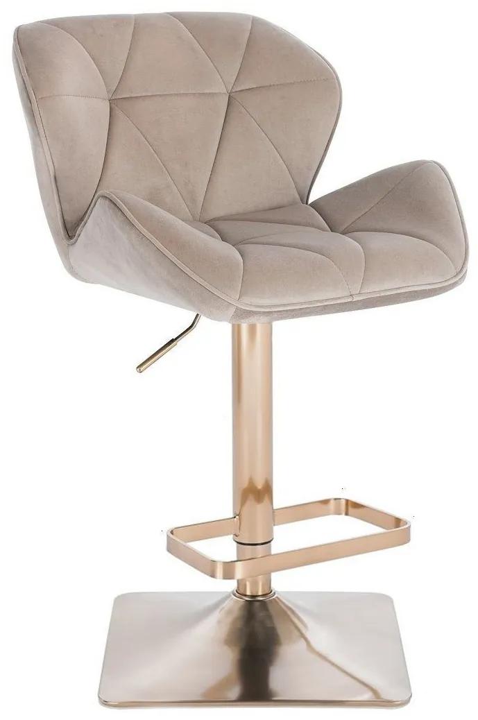 LuxuryForm DESIGN Barová stolička MILANO VELUR na zlatej hranatej podstave - latte