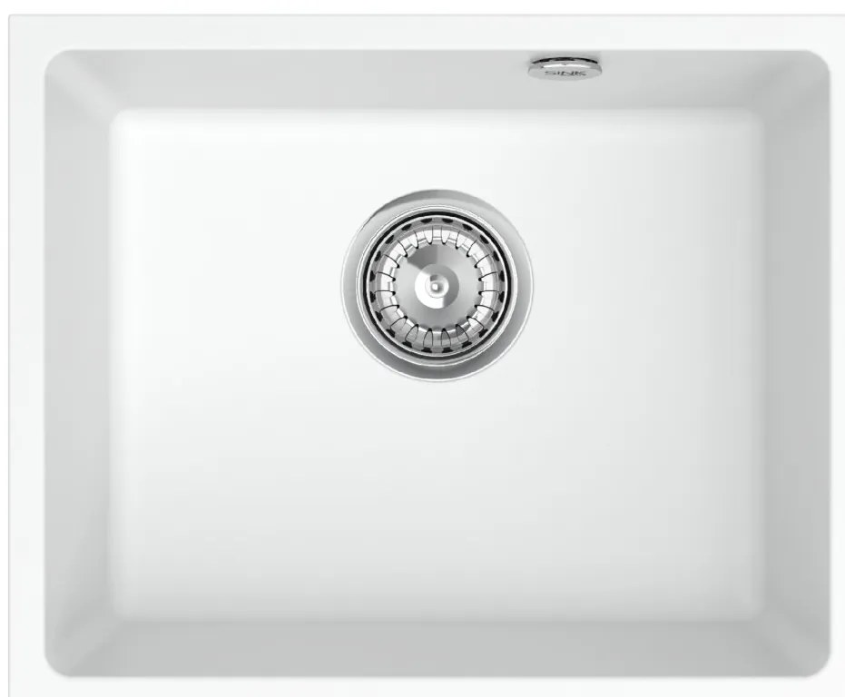 Sink Quality Crypton 55, kuchynský granitový drez 460x375x205 mm + chrómový sifón, biela, SKQ-CRY.W.1KBO.55.X