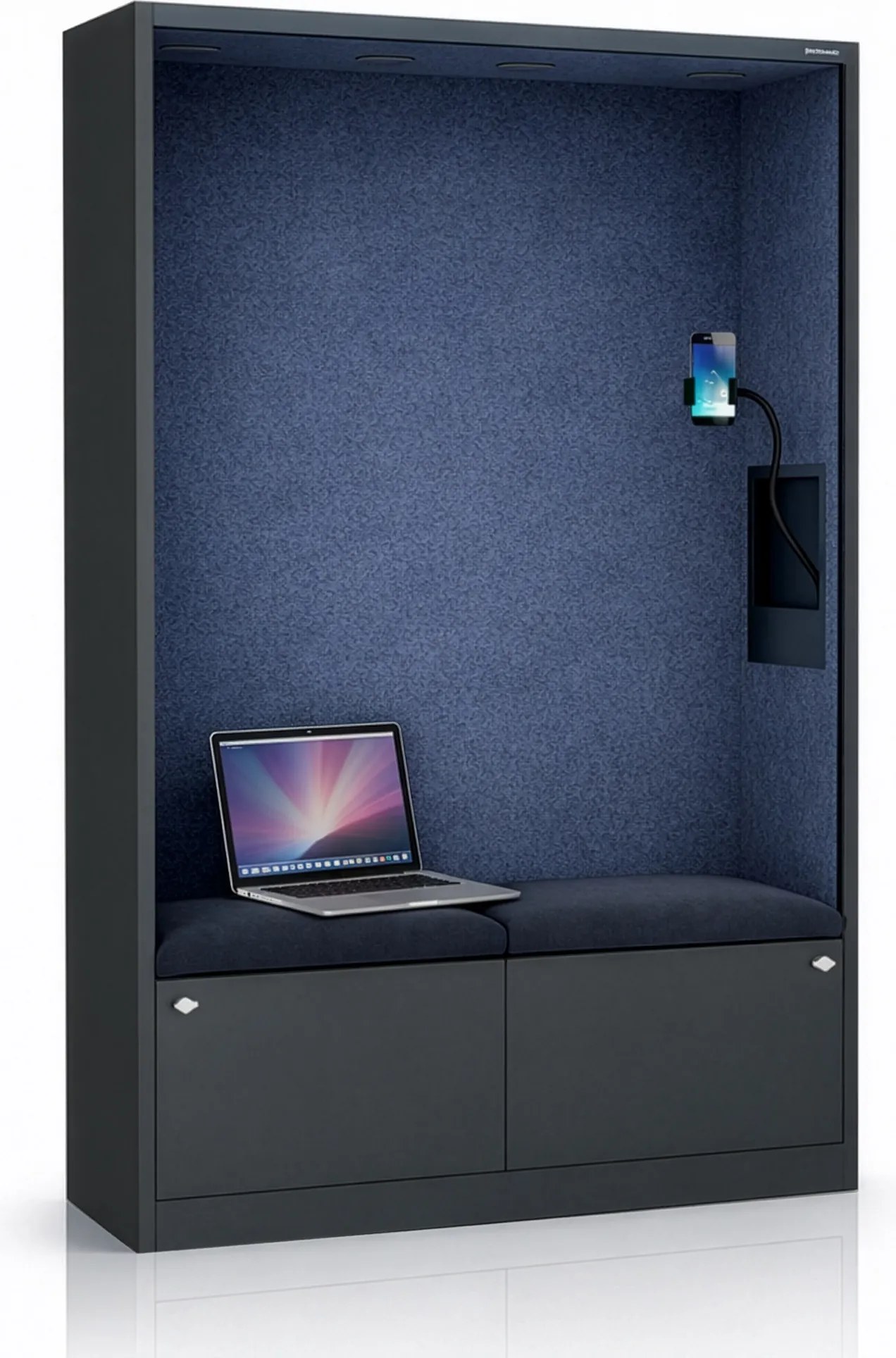 Akustická kabína SALLY MentalBox 1150 mm – antracitový korpus, tmavomodré sedadlo