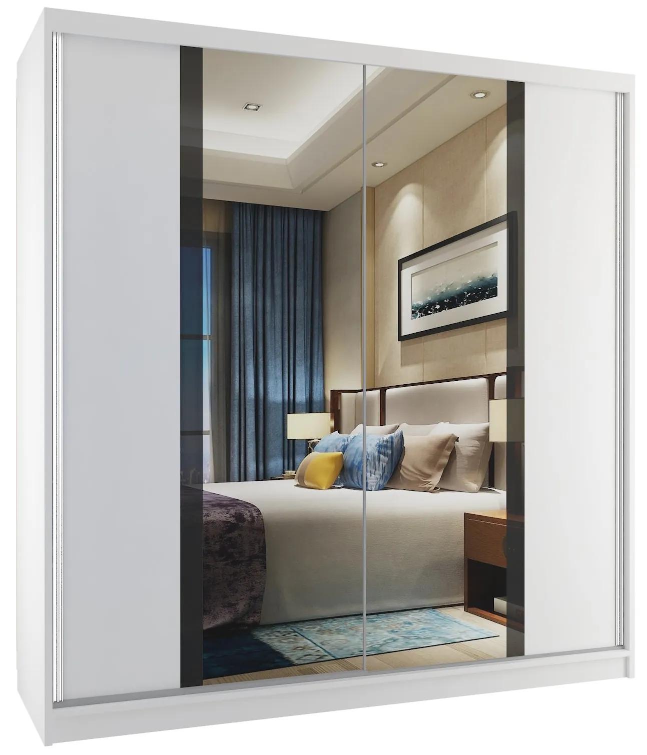 Šatníková skriňa 158cm Belini biely mat s posuvnými dverami a zrkadlom MV SZP3/2/W/W/B/HI