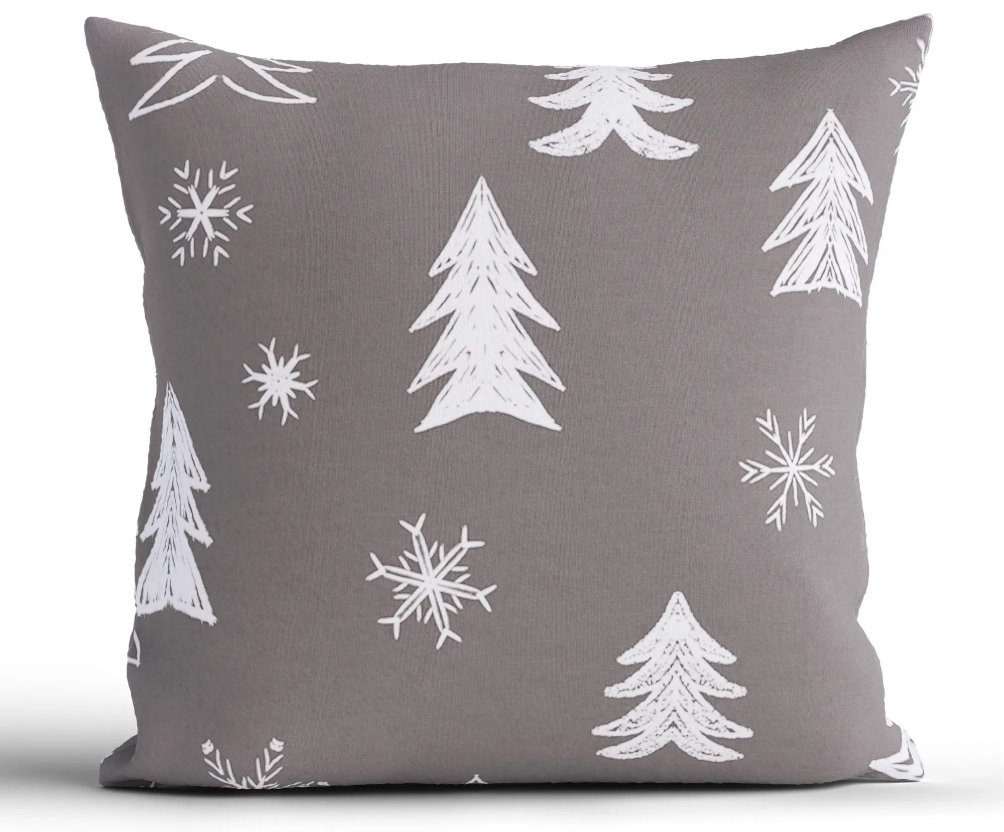 Vianočná bavlnená obliečka na vankúšik Renforcé 40 × 40 cm - Stromčeky šedé