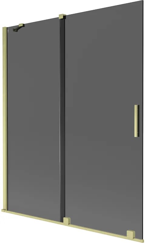 Mexen Velar, 2-krídlová posuvná vaňová zástena 140 x 150 cm, 8mm šedé sklo, zlatá matná, 896-140-000-41-55