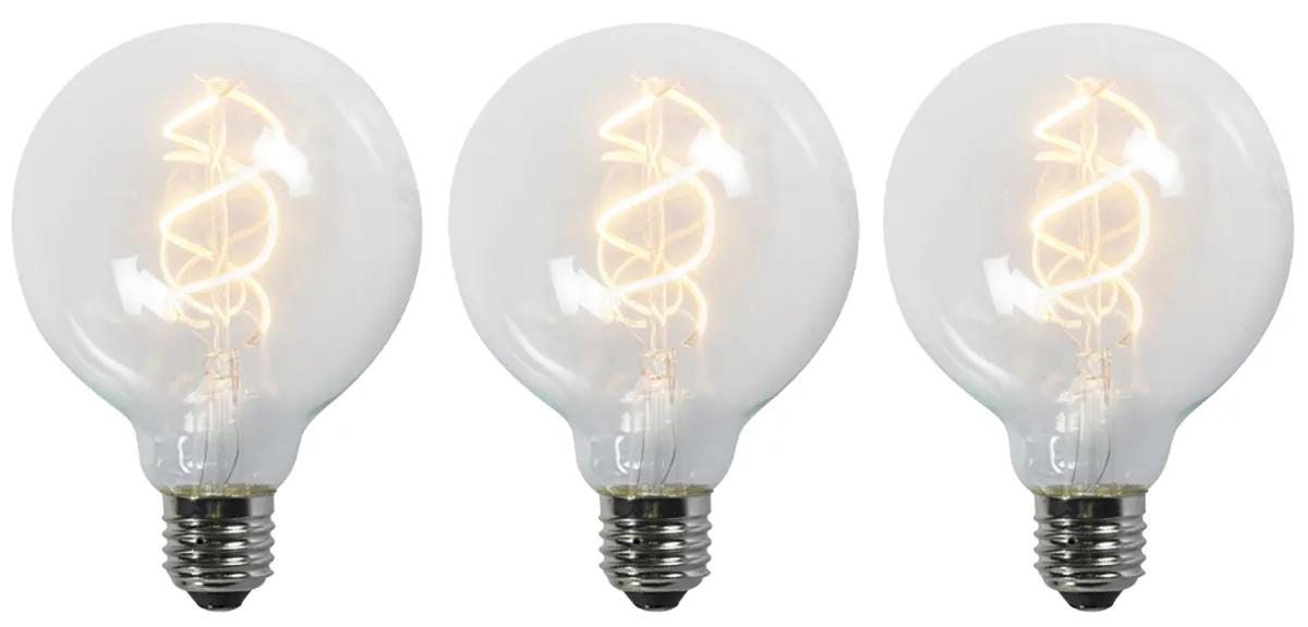 Sada 3 LED žiaroviek E27 s krúteným vláknom G95 priehľadné 5W 400lm 2200K