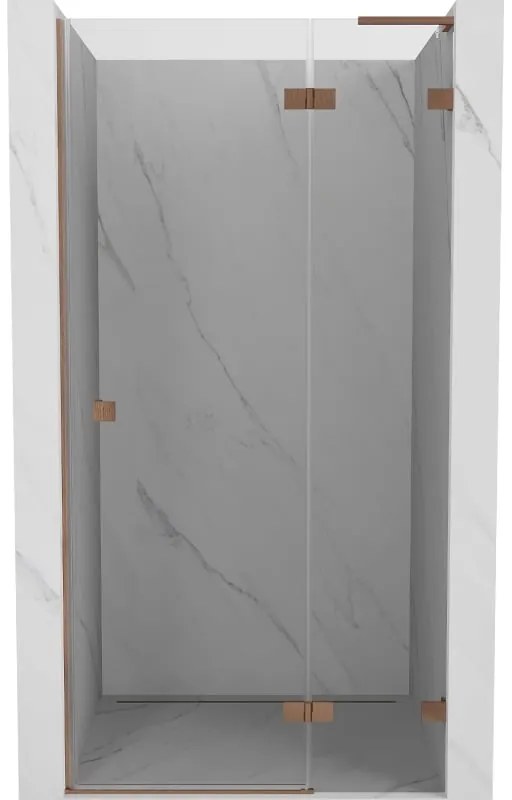 Mexen Lunar L, Otočné pravé sprchové dvere 90 cm, 8mm číre sklo, medený matný profil, 834L-090-000-65-00-P