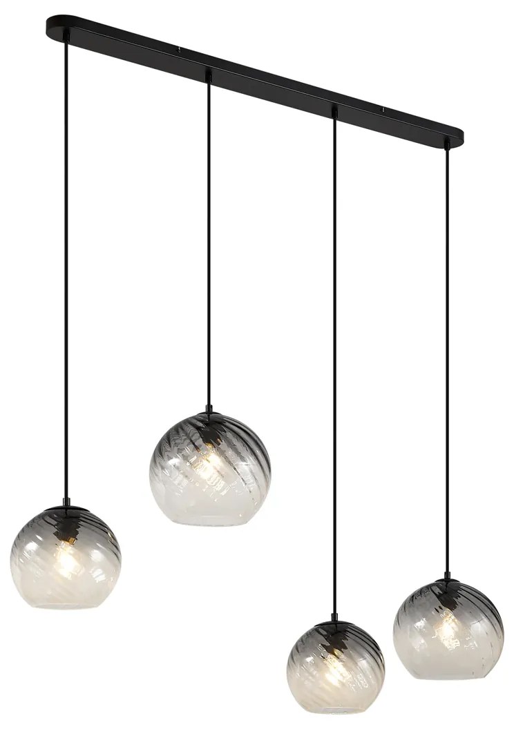 Art Deco závesná lampa čierna s dymovým sklom obdĺžniková 4-svetlá - Bao