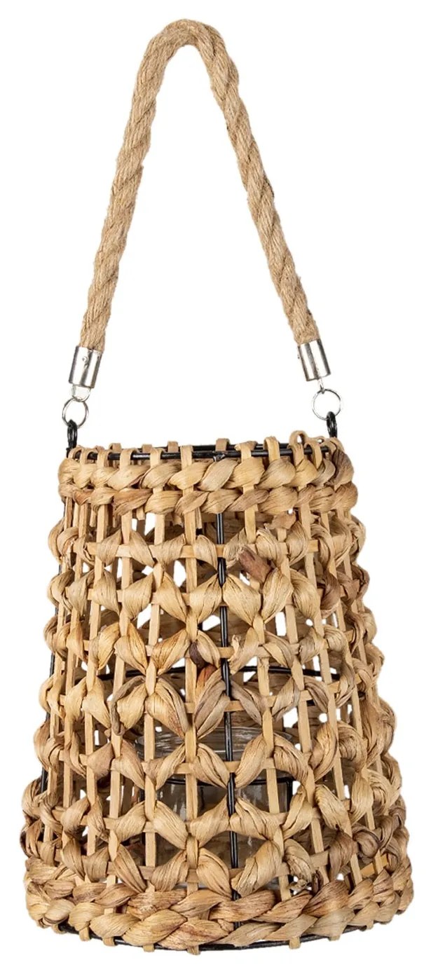 Hnedá pletená závesná lampáš z listov Lumi - Ø 22 * 42 cm