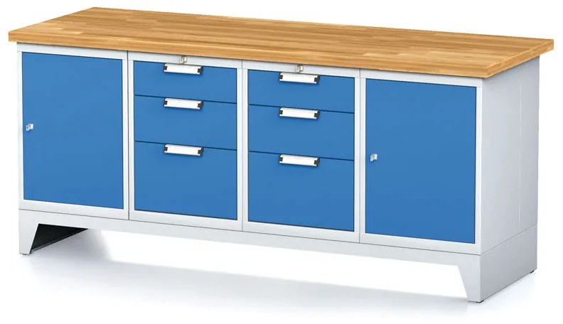Alfa 3 Dielenský stôl MECHANIC I, 2 skrinky a 2x 3 zásuvkový box na náradie, 6 zásuviek, 2000x685x880 mm, modré dvere