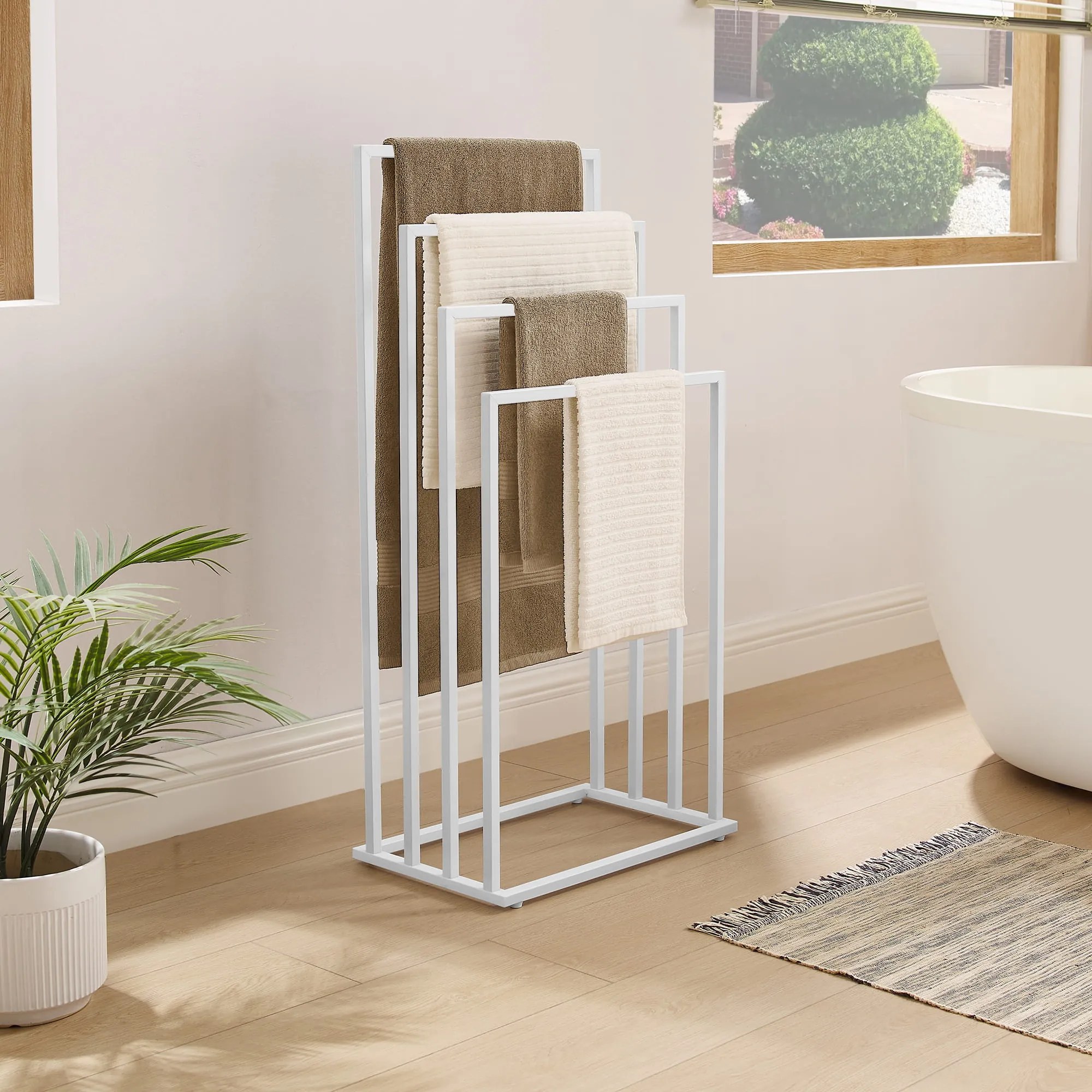 Stojan na uteráky 4- ramenami biely