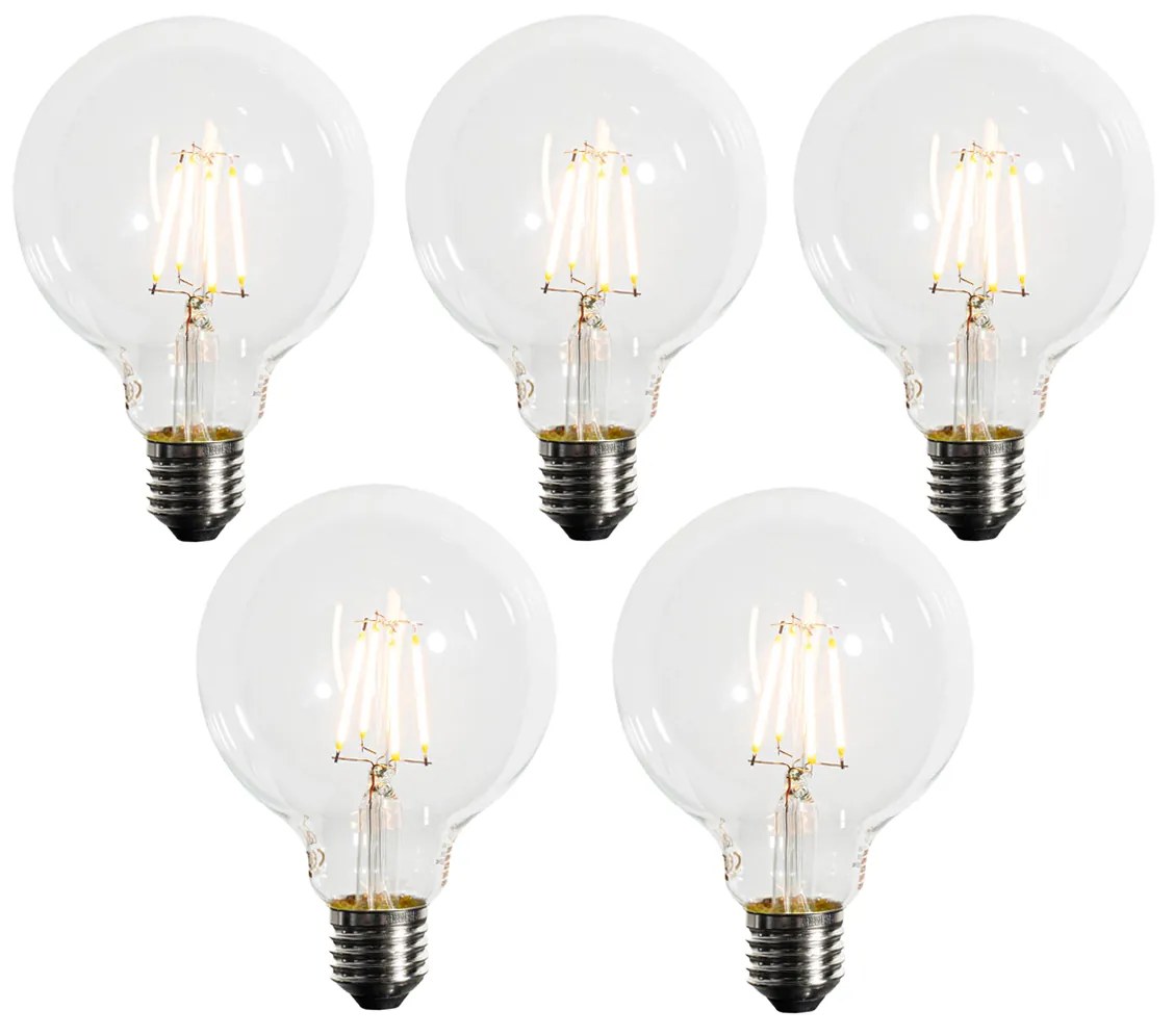 Sada 5 ks Stmievateľná LED žiarovka E27 G95 5W 450lm 2200K