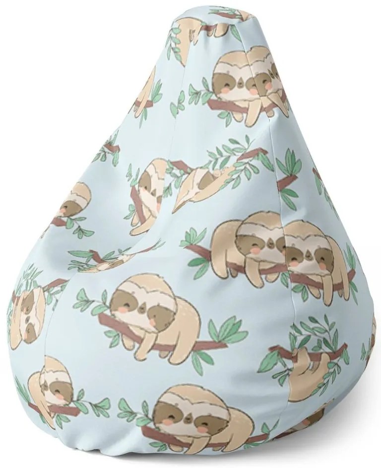 Sedací vak Pear lenochody na vetve - detský, modrá / béžová