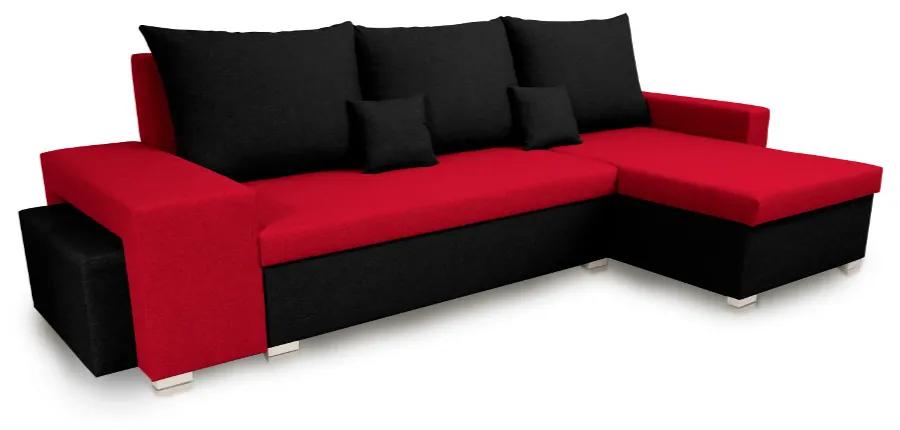 Rozkladacia rohová sedacia súprava PETR Červená/Čierna+ 2 Taburety