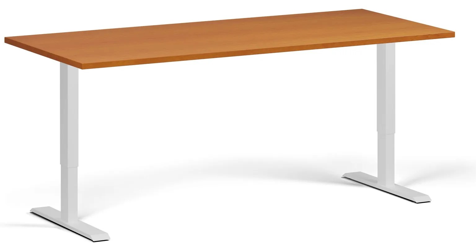 Výškovo nastaviteľný stôl, 180x80 cm, 2 motory, biela podnož, čerešňa