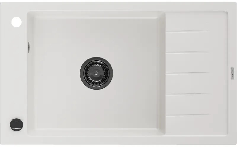 Mexen Elias, granitový drez granitový 795x480x200 mm, 1-komorový, biela s čiernym sifónom, 6511791005-20-B