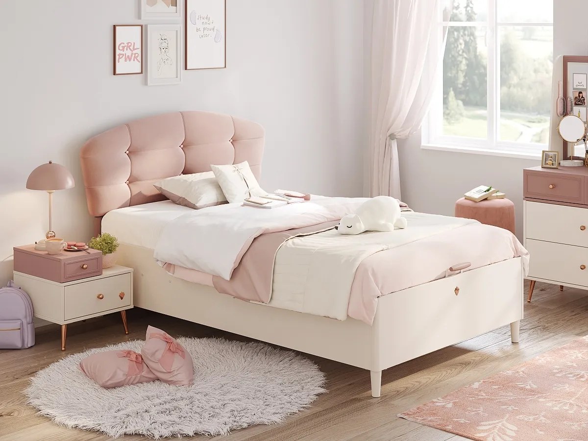 Posteľ 120x200 s úložným priestorom Beauty II - béžová/ružová