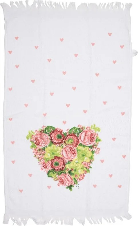 Biely kuchynský froté uterák so srdiečkom z kvetov - 40*66 cm
